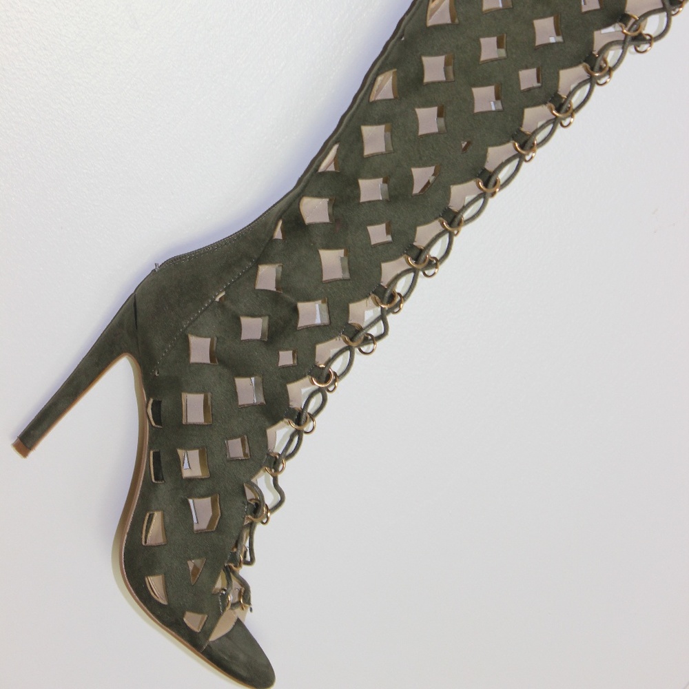 Olive Green Lace up Thigh Highs